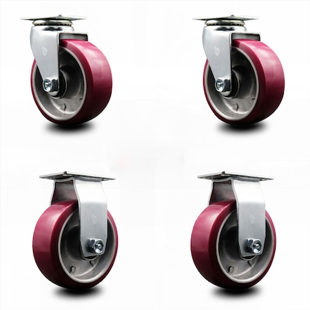 Service Caster 5 Inch Poly on Aluminum Caster Set with Ball Bearings 2 Swivel 2 Rigid SCC SCC-20S520-PAB-2-R-2